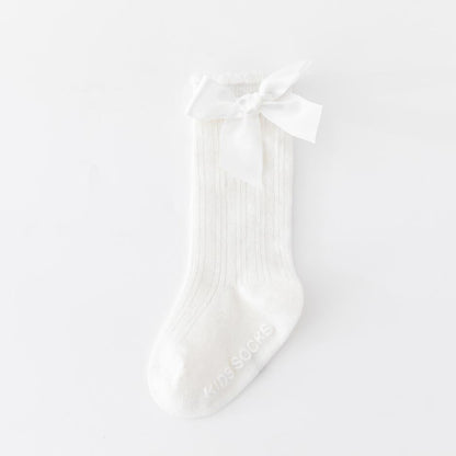 New Kids Stretchable Socks Toddlers Girls Big Bow Knee High Long Soft Cotton Lace Baby Comfortable Colorful  Socks