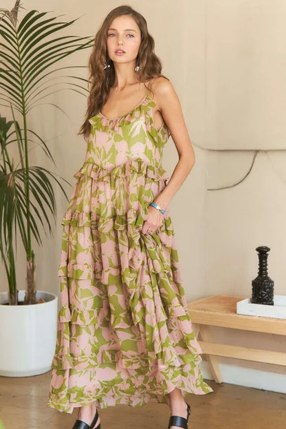 Ruffled Tiered Scoop Neck Cami Summer Dress – Flirty Ruffled Cami Dress with Scoop Neck & Tiered Details