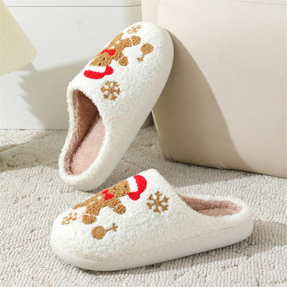 Christmas Slippers Gingerbread Slippers Women and Men Holiday Halloween Slippers Indoor Bedroom Fluffy Warm Fleece Slippers Winter Soft Cozy Home Non-Slip Soft Plush Slip-on Wool Lined House Shoes