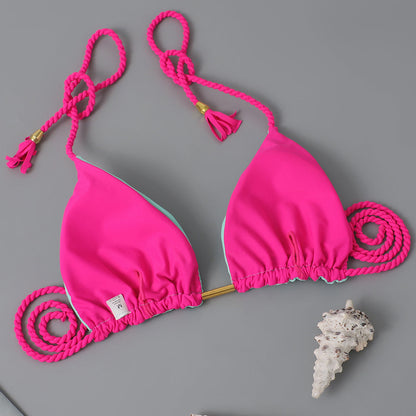 New Festival Flame Halter Bikini Set for Women – Triangle V-Neck Backless Two-Piece Swimsuit with Tie Side Bottoms & Adjustable Lace-Up Fit – Sleek Polyamide Swimwear for Koningsdag/King’s Day & Summer Beach Celebrations