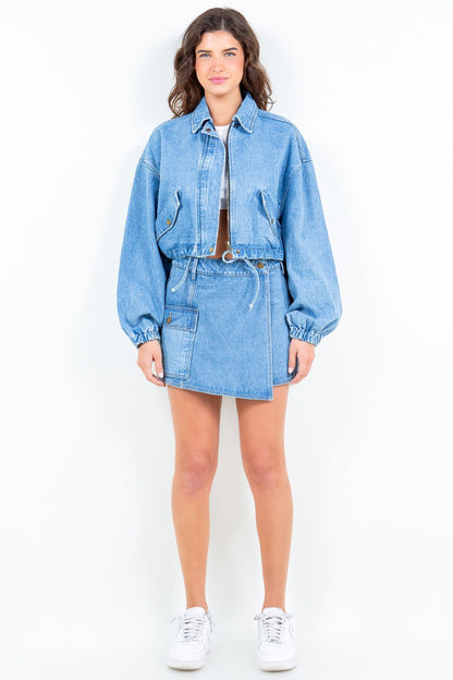 American Bazi Drawstring Waist Crop Girls Texas Jacket For Women Stylish and Adjustable Trucker Jacket