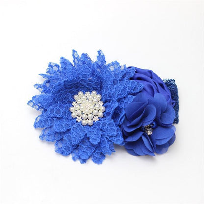 Luxury Modern Handmade Flower Headband Newborn Infant Pearl Flowers With Lace wide Headbands Bebes Hair Accessories Bow
