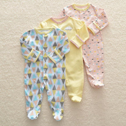 3Pcs Baby unisex Rompers  Long Sleeve Sleep suit Cartoon Jumpsuit Baby Pajamas Stes For Kids Between 0-12Months