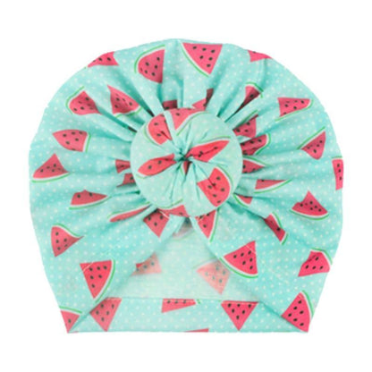 Luxury Modern Donut Baby Beanie Turban Hat Baby Cap Cotton Fruit Print Floral Toddler Baby Girl Cap Design