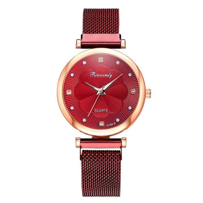 Fashion Set Women Watches Luxury Magnet Buckle Flower Rhinestone Watch Ladies Quartz Wrist Watch  WIth Bracelet In Set For Women and Girls