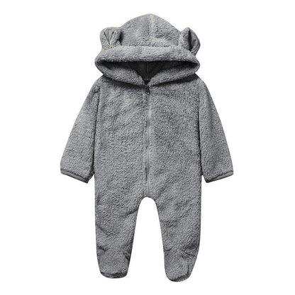 New Winter Trend Warm Newborn Baby Boy Solid Hooded Baby Romper Warm Coat Fleece Jumpsuit Infant Outwear For Boys And Girls