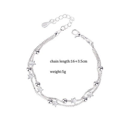 New Modern 925 Sterling Silver Double Layers Stars Beads Luxury Bracelets For Women Elegant Chain Charm Bracelet Birthday Party Gift (silver star)