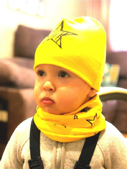 Star Print Cotton Hat And Scarf Baby Beanie Kids Caps Children's Accessories For Boys and Girls
