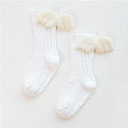 Luxury Modern Socks Baby Girls Knee High Socks With Angel wing  Summer Autumn Cotton Socks Solid Candy Color Toddler For Kids