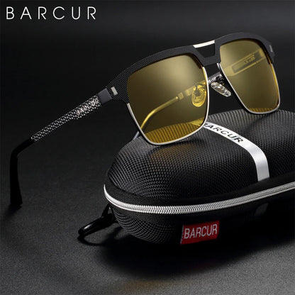 BARCUR Polarized Men’s Sunglasses – Fashionable Square Stainless Steel Frame UV400 Protection Anti-Reflective Outdoor Sports & Driving Eyewear – Original Design Casual Style with Premium Polycarbonate Lenses