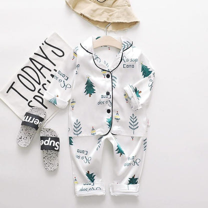 Luxury Modern Children's Pajamas Set Baby Suit Toddler Boys and Girls Ice Silk Satin Cartoon Printing Tops Pants Set Home Wear pajams for Kids