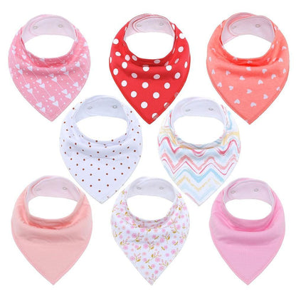 8PCS/SET Comfortable Colorful 100% Organic Cotton Adjustable Snaps Bandana Saliva Bibs For Baby Boys & Girls Kids