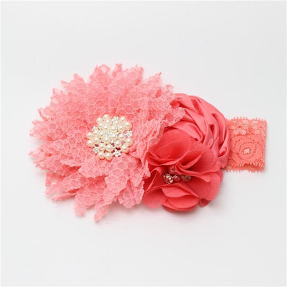 Luxury Modern Handmade Flower Headband Newborn Infant Pearl Flowers With Lace wide Headbands Bebes Hair Accessories Bow