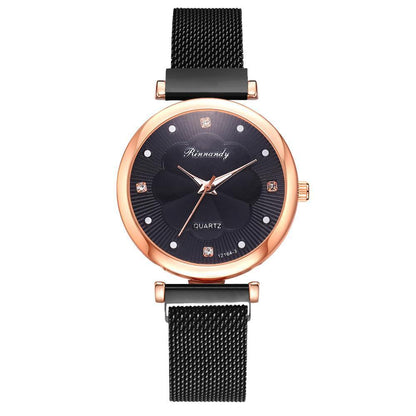 Fashion Set Women Watches Luxury Magnet Buckle Flower Rhinestone Watch Ladies Quartz Wrist Watch  WIth Bracelet In Set For Women and Girls