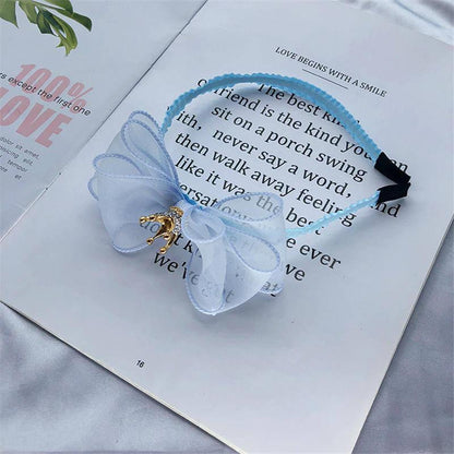 Luxury Modern Pearl Handmade Baby Girls Bowknot Crown Headband Lace Elastic Hair Band Bow For Girls Baby