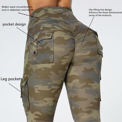 Camouflage Yoga Pants With Pockets Women Fitness Leggings Workout Sports Pocket Women Green Leggings Slim Skinny Gym Leggings Pants Push Up Elastic Slim Pants For Autumn And Winter