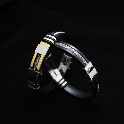 Stainless Steel Silicone Bracelet Men Jewelry Wrist Band Punk Style  Men Rubber Charm Brecelet