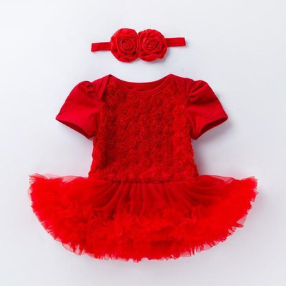 Pink Baby Luxury Bodysuit Infant Girls Princess Puffy Dress Baby Gown Party Wedding Excellent Girls Gift