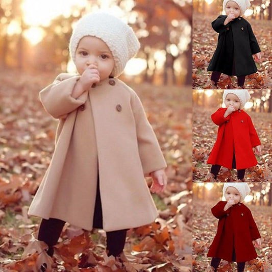 Modern Trend New Baby Girl Woolen Long Coat for Girls Windproof Made For Autumn and Winter Season
