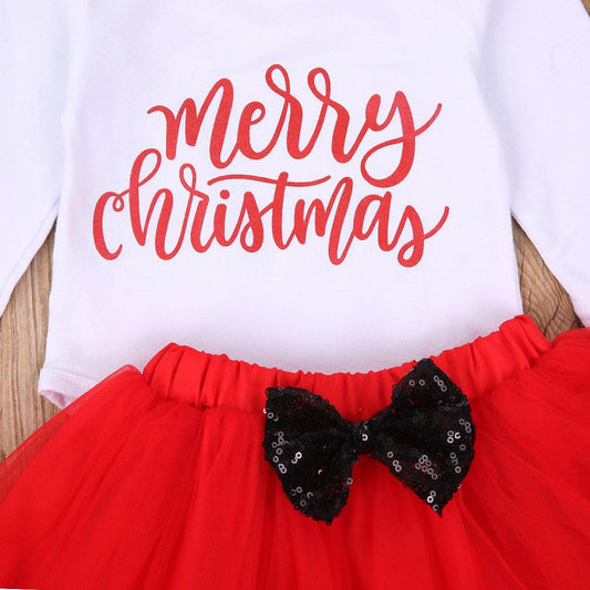 4Pcs Baby Girls Christmas Dress Set Children Long Sleeve Top Short Skirt Hair Band And Leg Cover