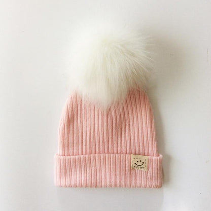 Winter Baby Boy Girl Artificial Pompom Knitted Hat Toddler Kids Caps With Pompon for Newborn