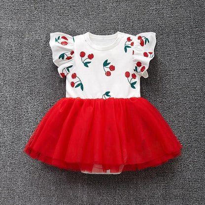 Pink Baby Luxury Bodysuit Infant Girls Princess Puffy Dress Baby Gown Party Wedding Excellent Girls Gift