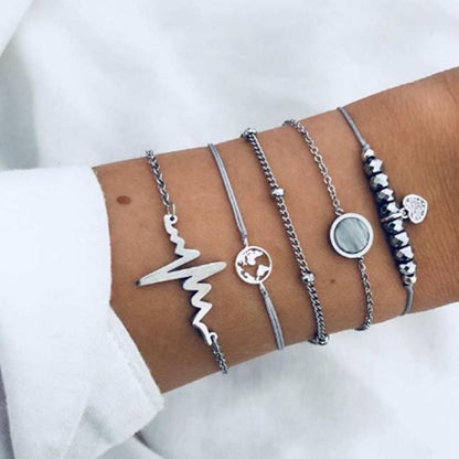 Fashion Bohemia Leaf Round Knot Cuff Bangle Gold Chain Charm Bracelet  for Women Simple Geometric Bracelets Luxury Jewelry