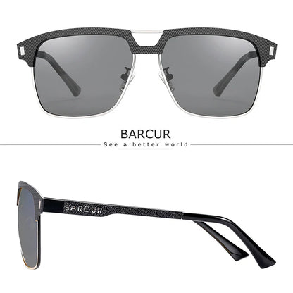 BARCUR Polarized Men’s Sunglasses – Fashionable Square Stainless Steel Frame UV400 Protection Anti-Reflective Outdoor Sports & Driving Eyewear – Original Design Casual Style with Premium Polycarbonate Lenses