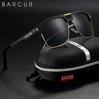 BARCUR Polarized Men’s Sunglasses – Fashionable Square Stainless Steel Frame UV400 Protection Anti-Reflective Outdoor Sports & Driving Eyewear – Original Design Casual Style with Premium Polycarbonate Lenses