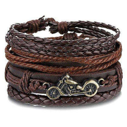 Vintage Black Bead Bracelets For Men Fashion Hollow Triangle Leather Bracelet & Bangles Multilayer Wide Wrap Jewelry For Men and Women