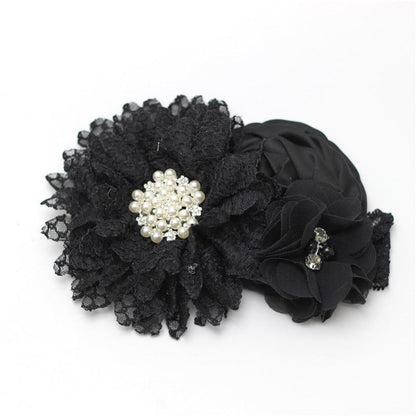 Luxury Modern Handmade Flower Headband Newborn Infant Pearl Flowers With Lace wide Headbands Bebes Hair Accessories Bow