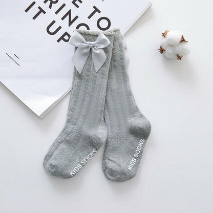 Baby Girls Big Bow 100% Cotton Knee High Long Soft Cotton Lace Baby Socks Bowknot Socks