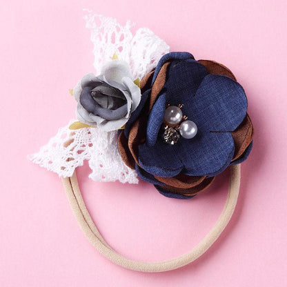 Modern Fashion Floral Headband Newborn Baby Elastic Hairbands Pearl Fresh Style Bow Knot For Girls