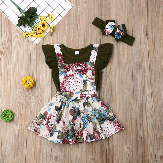Newborn Baby Girl Skirt Retro Sweet Strap Jumpsuit And Headband Children's Clothes Unique Design