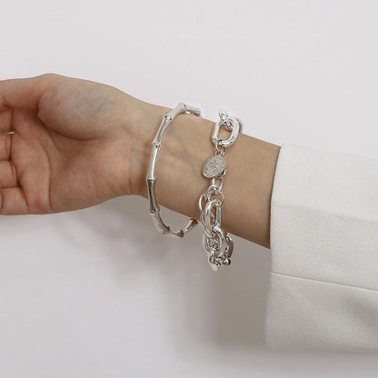 Luxury Modern New Gold Color Metal Chain Link Creative Bamboo Bracelet Bangle 2020 New Fashion Punk Bangle Bracelet Women Set