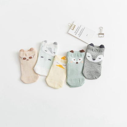 5 Pairs Thin Combed Cotton Cute Animal Baby Socks Mesh Short Socks For Newborns Boys & Girls