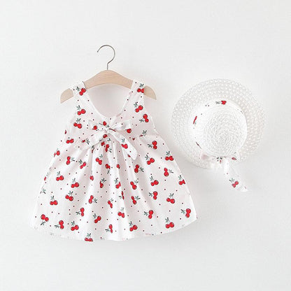 Baby Girls Dress with Sleeveless Print Floral for Birthday Party Princess Dress With Hat In Elefant Modern Style