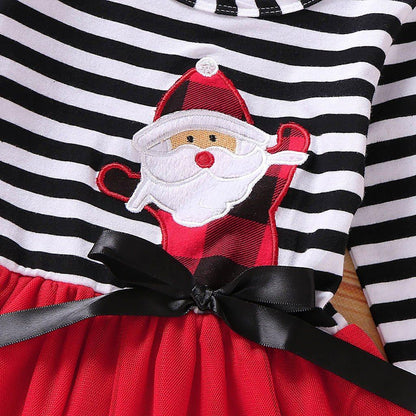Newborn Baby Girls Long Sleeve Christmas Santa Striped  Skirt Dress Outfits Unique Design