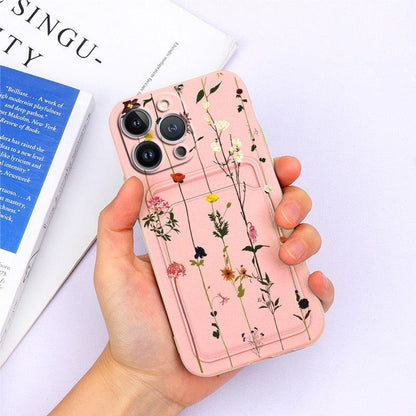Charming Silicone Soft Anti-Scratch Cases For iPhone 13 Pro Max Case Silicone Wallet Card Holder Cover For iPhone 13 Mini 13ProMax 13Pro Flower Butterfly Beautiful Design Card Holder iPhone Case