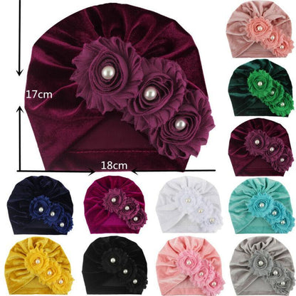 Handmade Baby Accessories Newborn Kids Baby Boy Girl Indian Turban Twist Knot Beanie Hat Pearl Flower Style
