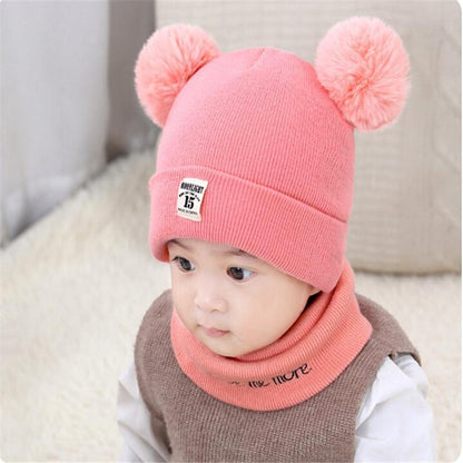 2 Pieces Baby Beanies Cap and Scarf Set Baby Kid Solid Color Plush Ball Baby Girls Hat And Scarf Set For Boys and Girls Kids In Modern Design