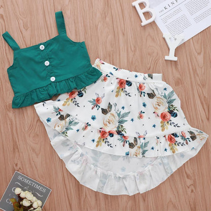 Stilish 2Pcs Baby Girl Toddler Dress For Baby Girl with Ruffle Tops Floral Dress Set In Modern Flower Interetsing Design For Girls Kids