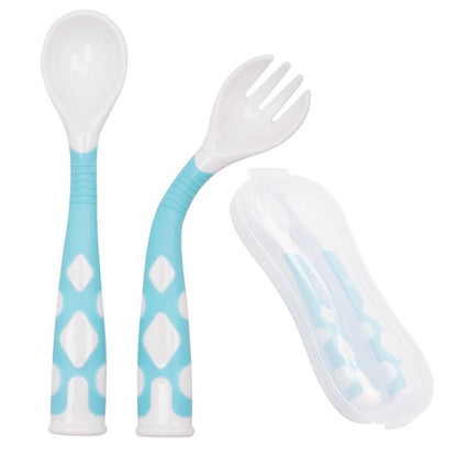 Baby Own Spoon and Fork Set With Travel Safe Case Toddler Babies Children Feeding Training Spoon Easy Grip Heat-Resistant Spoon