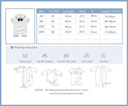 Style Summer Baby Boy girl Rompers 100% Cotton Gentleman Romper Toddler Kids Jumpsuits For Boys