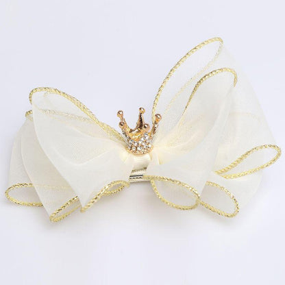 Luxury Modern Pearl Handmade Baby Girls Bowknot Crown Headband Lace Elastic Hair Band Bow For Girls Baby