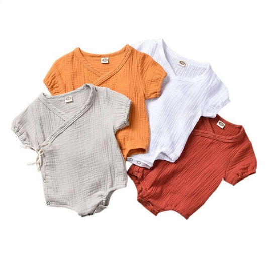 Classic Modern Retro Solid Color Short Sleeve Romper Jumpsuit Outfits for Newborn Infant  Kids For Boys and Girls
