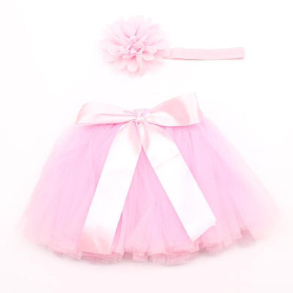 Luxury Modern Elegant Baby Girl Tulle Tutu Skirt and Flower Headband Set Newborn Dress With Big Bow And With Headband