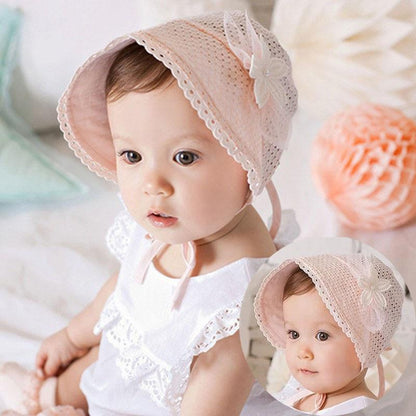 Cute Princess Baby Hat With Bow Solid Color Lace Hollow for Baby Girl Cap Toddler Kids Beach Bucket Hats In Retro Design
