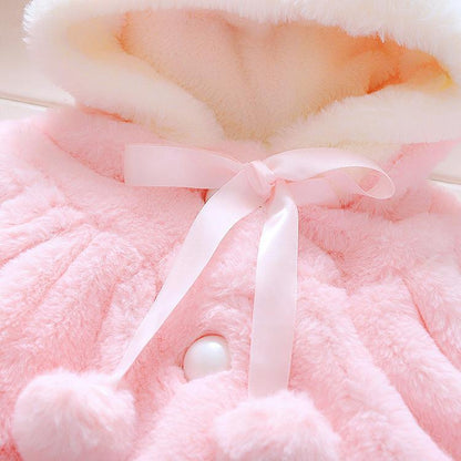 Winter Baby Girls Fur Warm with Cute Rabbit Ears Cloak Coat In Elegant Modern Style For Baby Girls