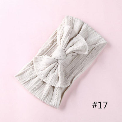 Modern Braid Nylon Bow Knot Solid Wide Nylon Headbands Turban Baby Girls Head Wrap For Girls